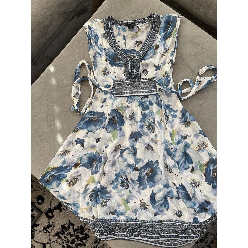 MixIt Blue/White Floral 100% Silk Dress With Slip Juniors Size 12